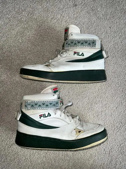 VTG FILA 80s 90s NBA Basketball Shoes High Strap Green Men’s 9.5 CRACKED BROKEN