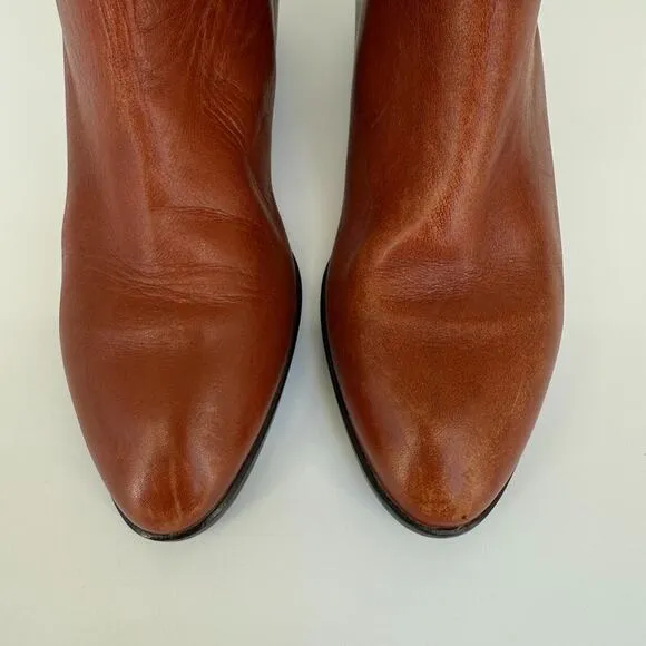 Vtg Saks Fifth Avenue Boots Sz 7.5 Brown Leather Tall Riding Flat Croc Embossed