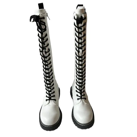 Wild Pair Boots Ryleep White Black Combat Lace Up Tall Boot Women's Size 5M
