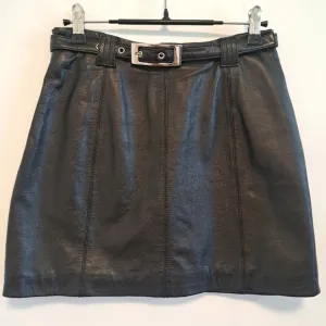 Wilsons Leather Maxima Black Leather Mini Skirt Vintage Y2K Belted Punk Size 6