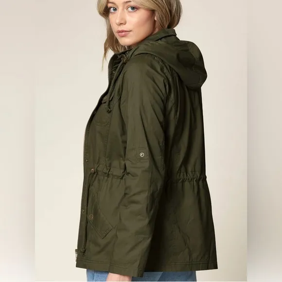 Women Casual Military Jacket Safari Utility Lightweight Detachable Hoodie