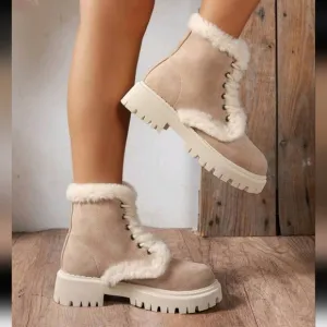 Women Fashion Casual Thick Warm Beige Boots Snow  Women Fashionable Versatile