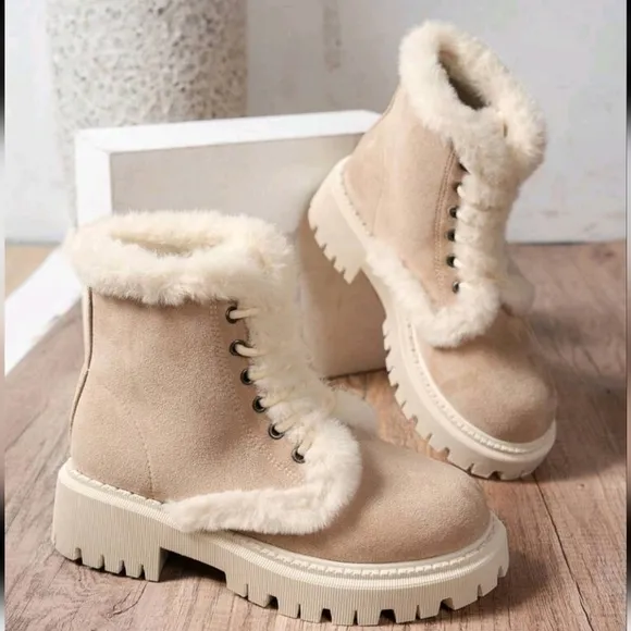 Women Fashion Casual Thick Warm Beige Boots Snow  Women Fashionable Versatile