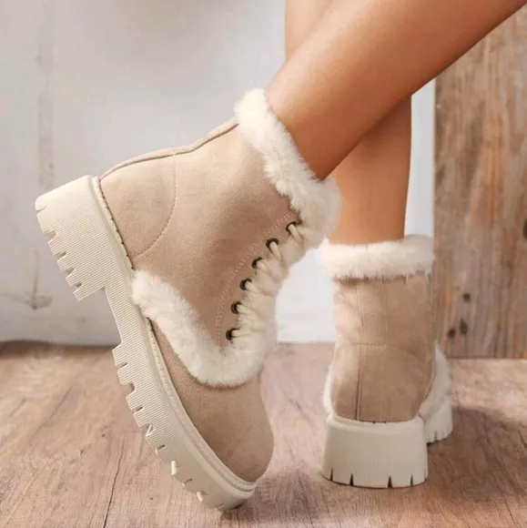 Women Fashion Casual Thick Warm Beige Boots Snow  Women Fashionable Versatile