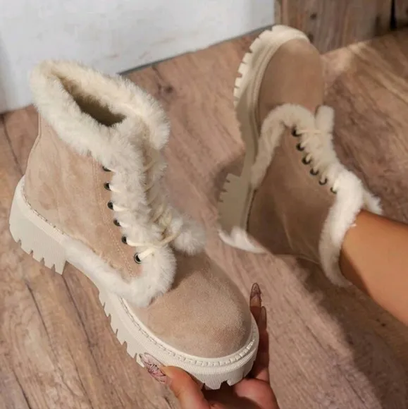 Women Fashion Casual Thick Warm Beige Boots Snow  Women Fashionable Versatile