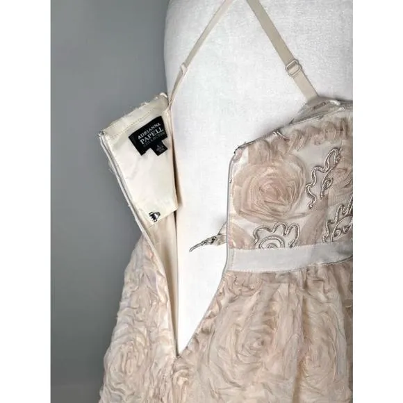 Women's Adrianna Papell Pink Chiffon Floral Appliqué Jewelled Dress Gown Size 4