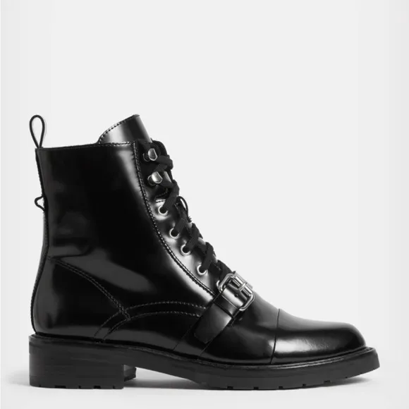 Women’s AllSaints Donita Black Leather Moto Boots, Size  40