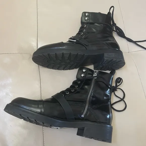 Women’s AllSaints Donita Black Leather Moto Boots, Size  40
