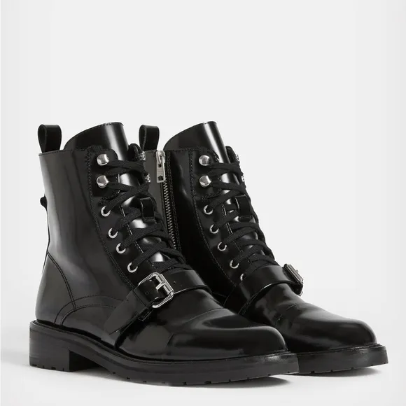 Women’s AllSaints Donita Black Leather Moto Boots, Size  40