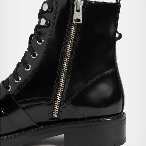 Women’s AllSaints Donita Black Leather Moto Boots, Size  40