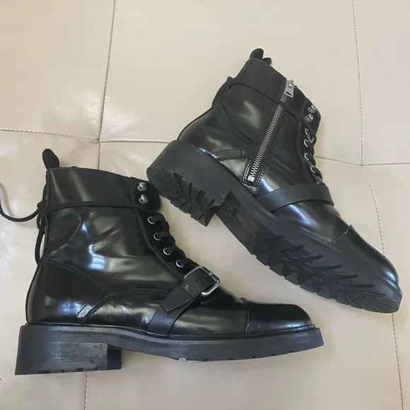 Women’s AllSaints Donita Black Leather Moto Boots, Size  40