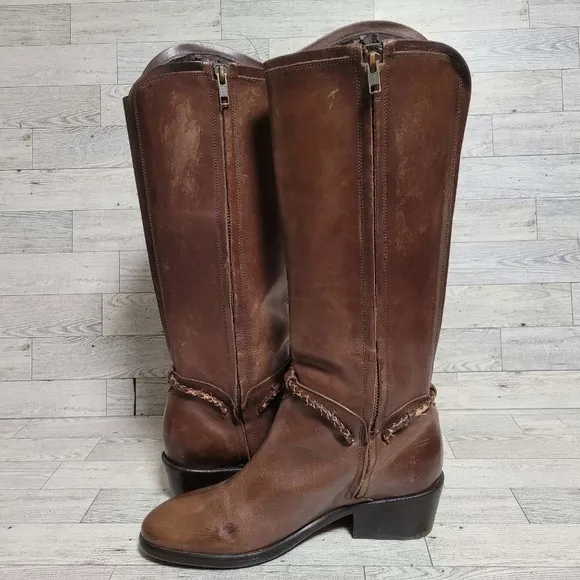 Women's Ariat Calgary Western Brown Leather Tall Harness Cowboy Boots Size 7 B