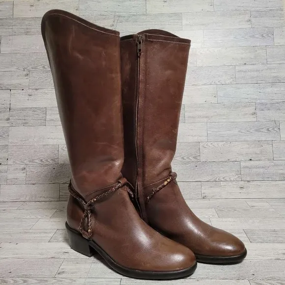 Women's Ariat Calgary Western Brown Leather Tall Harness Cowboy Boots Size 7 B