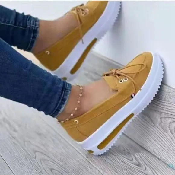 Women's Block Shoes Slip On Closed Toe Platform Flat Wedge Casual Fashion Shoe