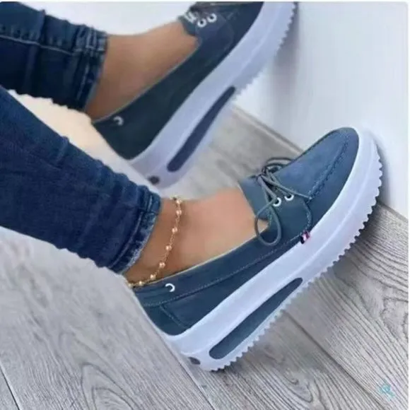 Women's Block Shoes Slip On Closed Toe Platform Flat Wedge Casual Fashion Shoe