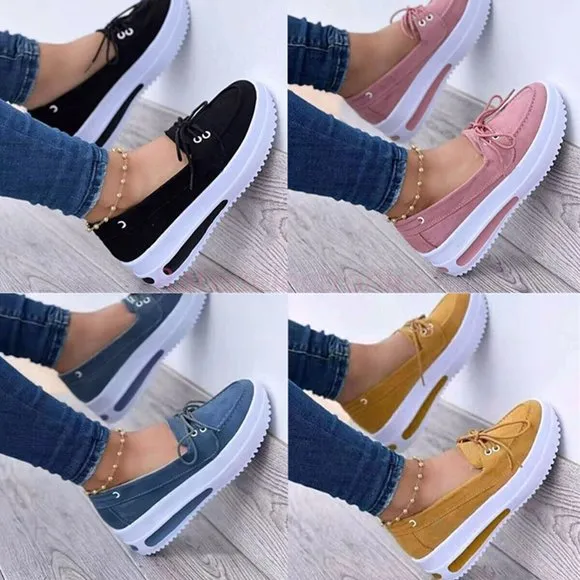 Women's Block Shoes Slip On Closed Toe Platform Flat Wedge Casual Fashion Shoe