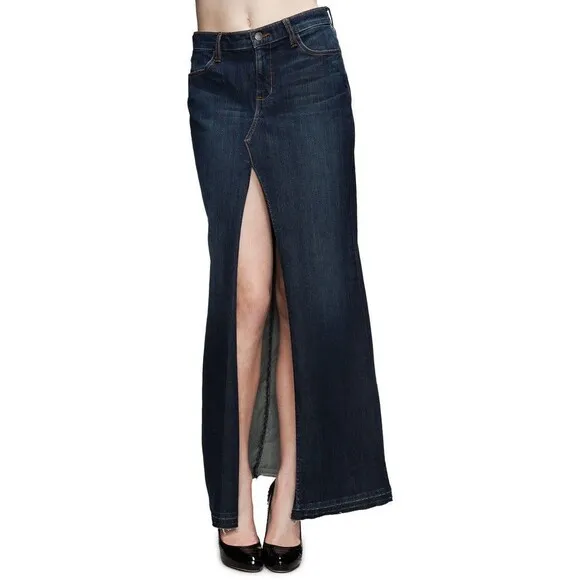 Womens Dark Long Genetic Denim NWT Jean Skirt 29 32 X 42 Tall Anthropologie Slit
