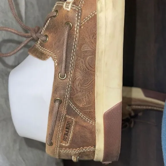 Women’s Durango tooled leather Music City Boat Shoes, Size 7.5