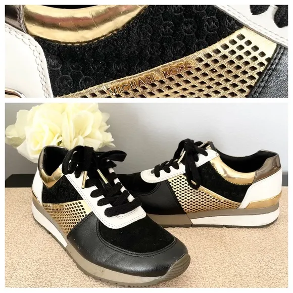 Women’s MICHAEL KORS Embellished Embossed Leather and Canvas Trainer Size 8