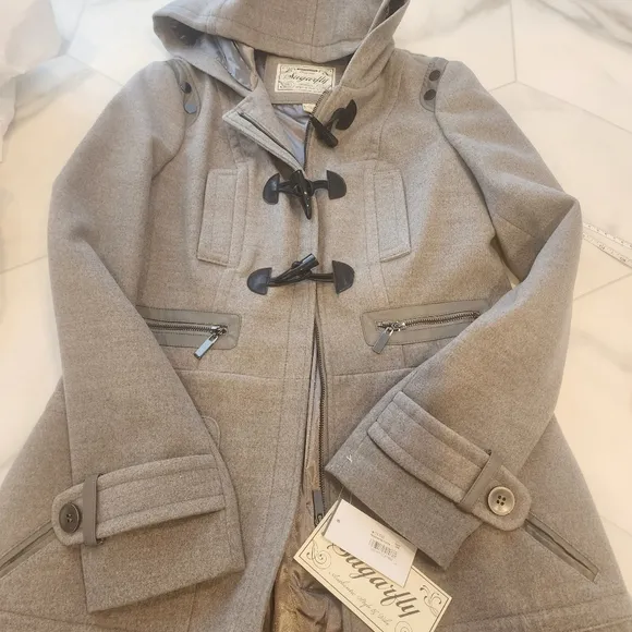 Womens NWTO sugafly gorgeous grey, lined zip up/ button long coat size L ♥️