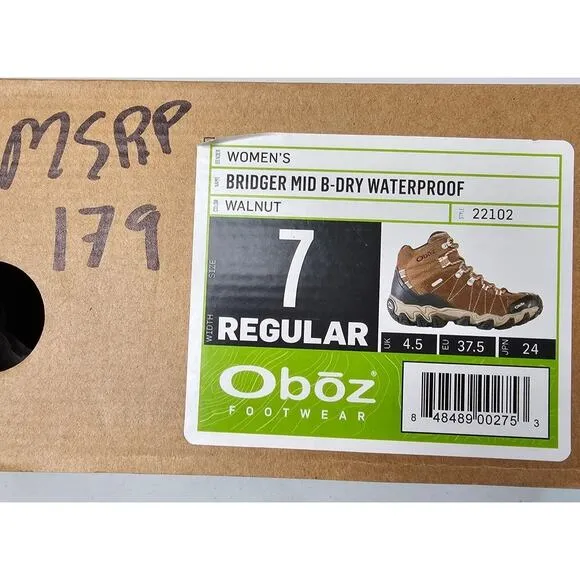 Womens Oboz Bridger Mid B-Dry Waterproof Hiking Boots 7 Regular Walnut 22102