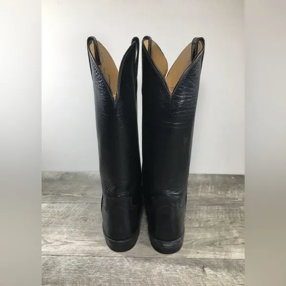 Womens Paul Bond Calfskin Cowgirl Western Cowboy Black Leather Boots Size 5.5