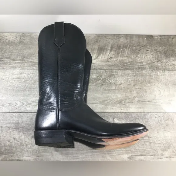 Womens Paul Bond Calfskin Cowgirl Western Cowboy Black Leather Boots Size 5.5