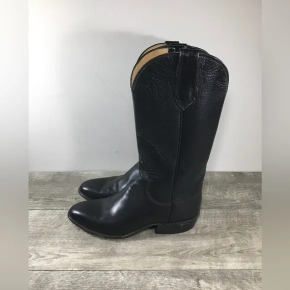 Womens Paul Bond Calfskin Cowgirl Western Cowboy Black Leather Boots Size 5.5