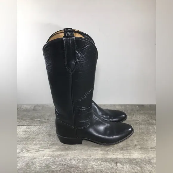 Womens Paul Bond Calfskin Cowgirl Western Cowboy Black Leather Boots Size 5.5