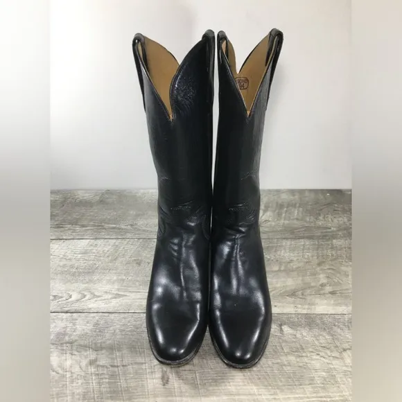 Womens Paul Bond Calfskin Cowgirl Western Cowboy Black Leather Boots Size 5.5