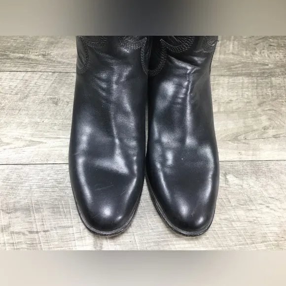 Womens Paul Bond Calfskin Cowgirl Western Cowboy Black Leather Boots Size 5.5