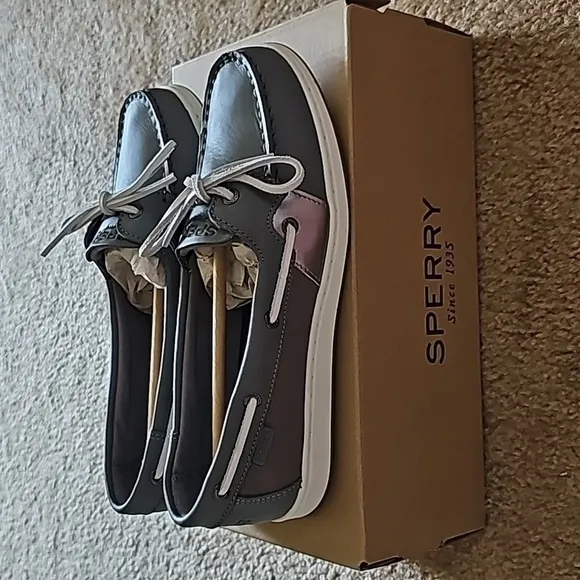 Womens Sperry Coastfish 1 Eye-Tonal Metallic Smoked Pearl