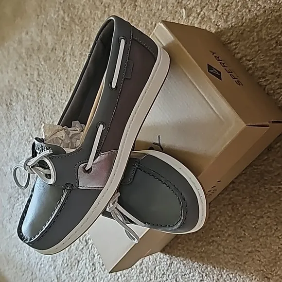Womens Sperry Coastfish 1 Eye-Tonal Metallic Smoked Pearl
