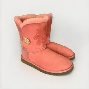Womens UGG Boots Pink Coral Kimono Bailey Button Flower Rare Limited-Edition Sz6