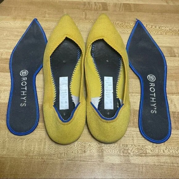 Womens Rothy's The Point  Yellow Slip On Shoes Flats Size 8