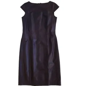 Worth New York Womens Genuine Leather Cap Sleeve Sheath Dress Dark Purple Size 0