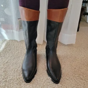 Wrangler Black &amp; Brown Tall Leather Riding boots Size 8.5 NWT