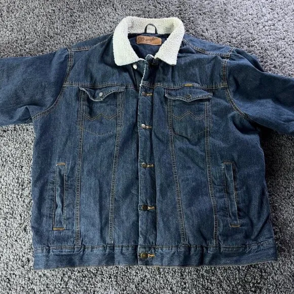Wrangler Western Sherpa Lined Trucker Jacket Mens XL Denim Side Hand Pockets