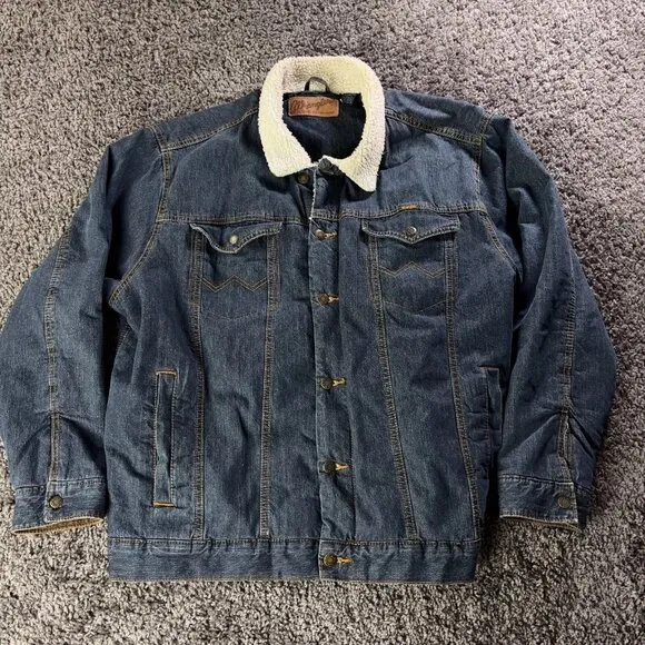 Wrangler Western Sherpa Lined Trucker Jacket Mens XL Denim Side Hand Pockets