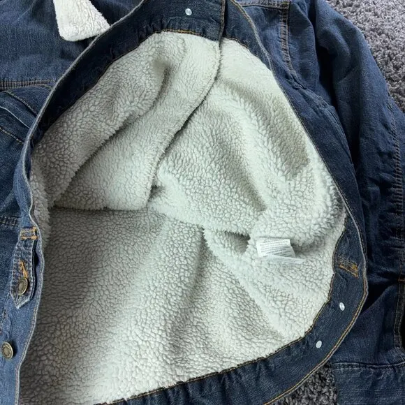 Wrangler Western Sherpa Lined Trucker Jacket Mens XL Denim Side Hand Pockets