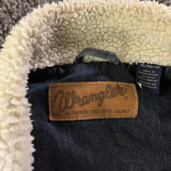 Wrangler Western Sherpa Lined Trucker Jacket Mens XL Denim Side Hand Pockets