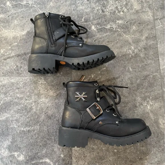 Xelement Black Leather Lace Up Boots Oil Resistant Style 2451 Size 7.5