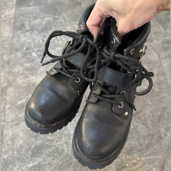 Xelement Black Leather Lace Up Boots Oil Resistant Style 2451 Size 7.5
