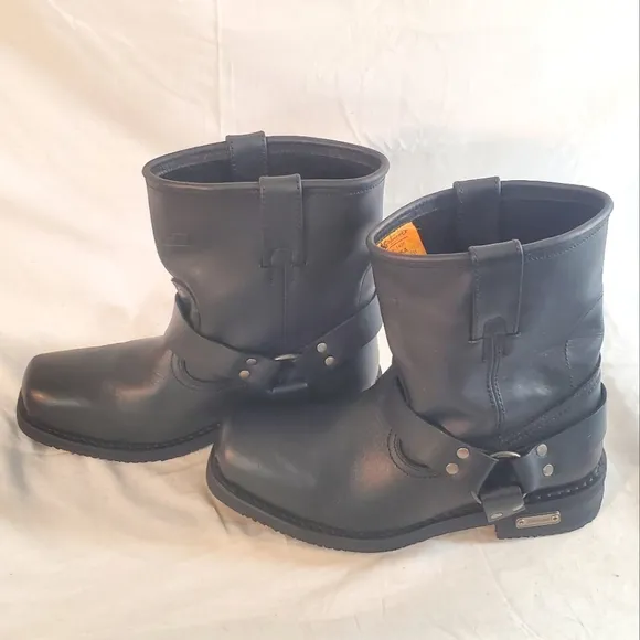 Xelement Men's 8.5 1436 Butch Black Leather Short Harness Motorcycle Boots EUC.