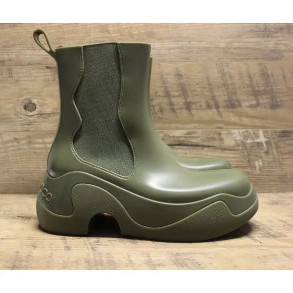 Xocoi military green recycled rubber chunky sole rubber rain stomper boots Italy
