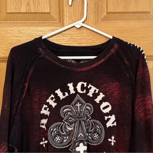 Y2K Affliction Angel Wings Red Maroon Men's Long Sleeve | Size XL