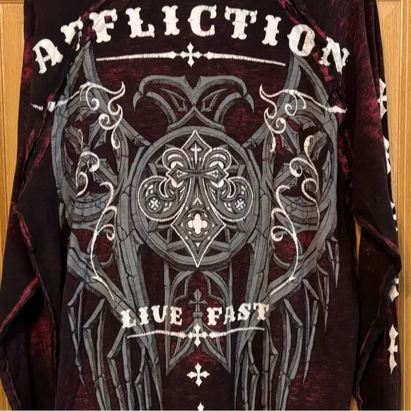 Y2K Affliction Angel Wings Red Maroon Men's Long Sleeve | Size XL