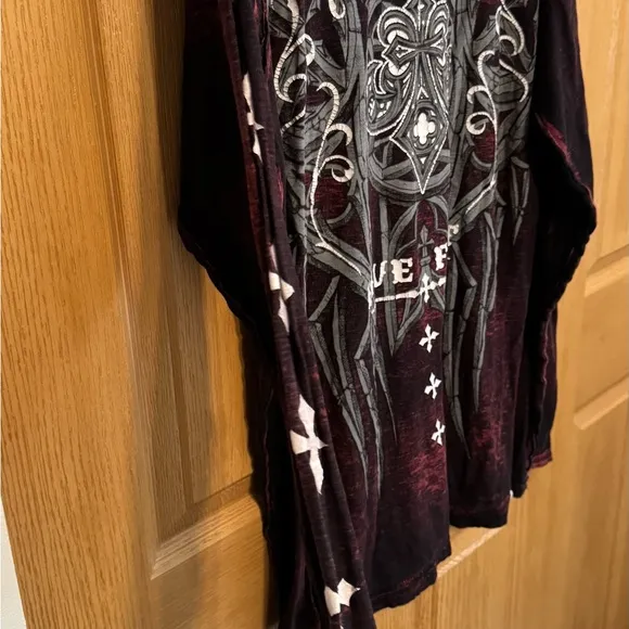 Y2K Affliction Angel Wings Red Maroon Men's Long Sleeve | Size XL