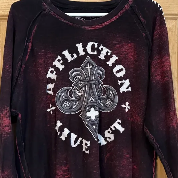 Y2K Affliction Angel Wings Red Maroon Men's Long Sleeve | Size XL