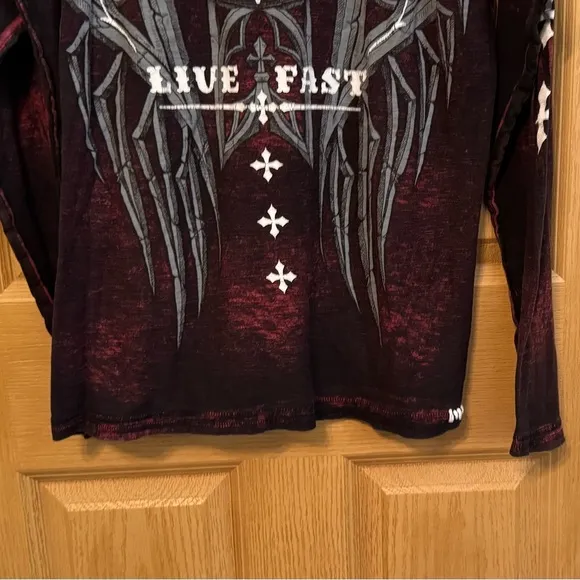 Y2K Affliction Angel Wings Red Maroon Men's Long Sleeve | Size XL